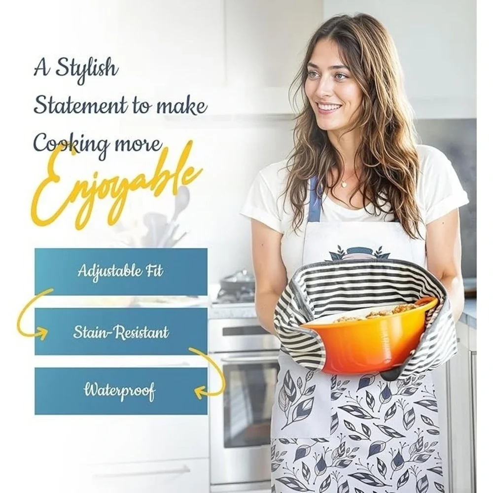 Waterproof Apron for Adults – Adjustable Fit with Deep Pockets, Stylish Cooking